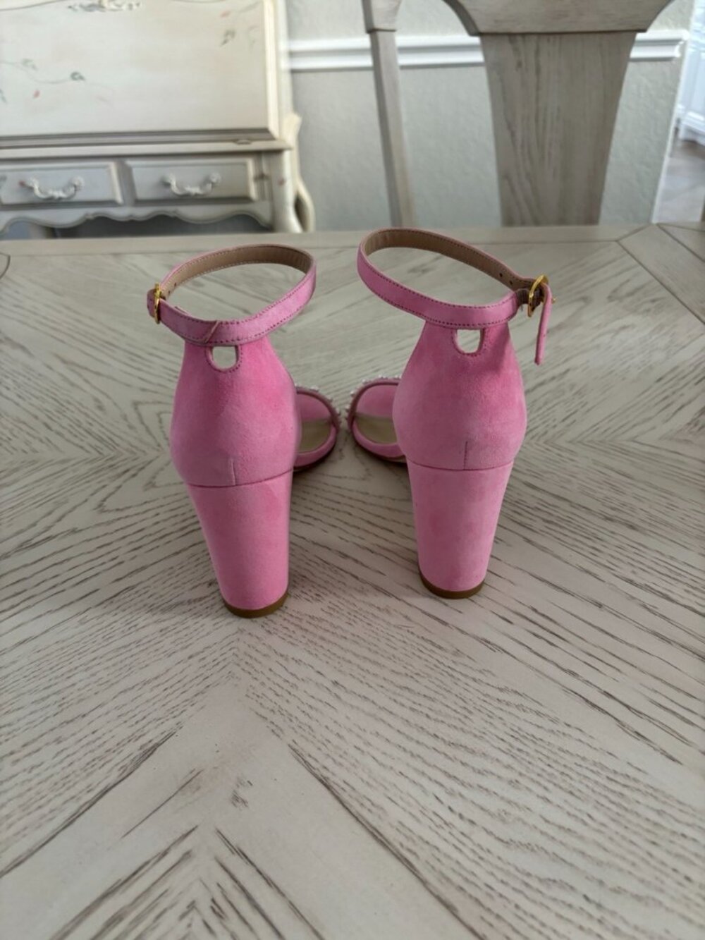 Stuart Weitzman Nearly Nude Demi Pearl India Pink Sandal Heels - Picture 2 of 5